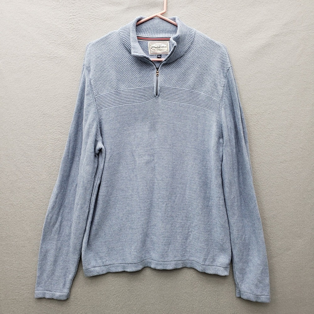 Flag & Anthem Half Zip Pullover Sweater Light Blue Waffle Neck Mock Neck Size L
